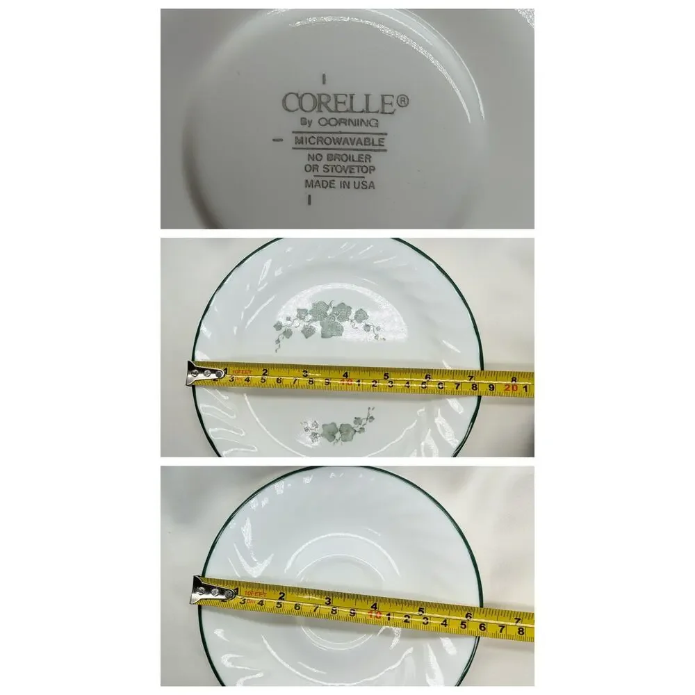 Set of 8 Corelle Callaway Ivy Dessert Salad - Saucers Plates Swirl Green Rim